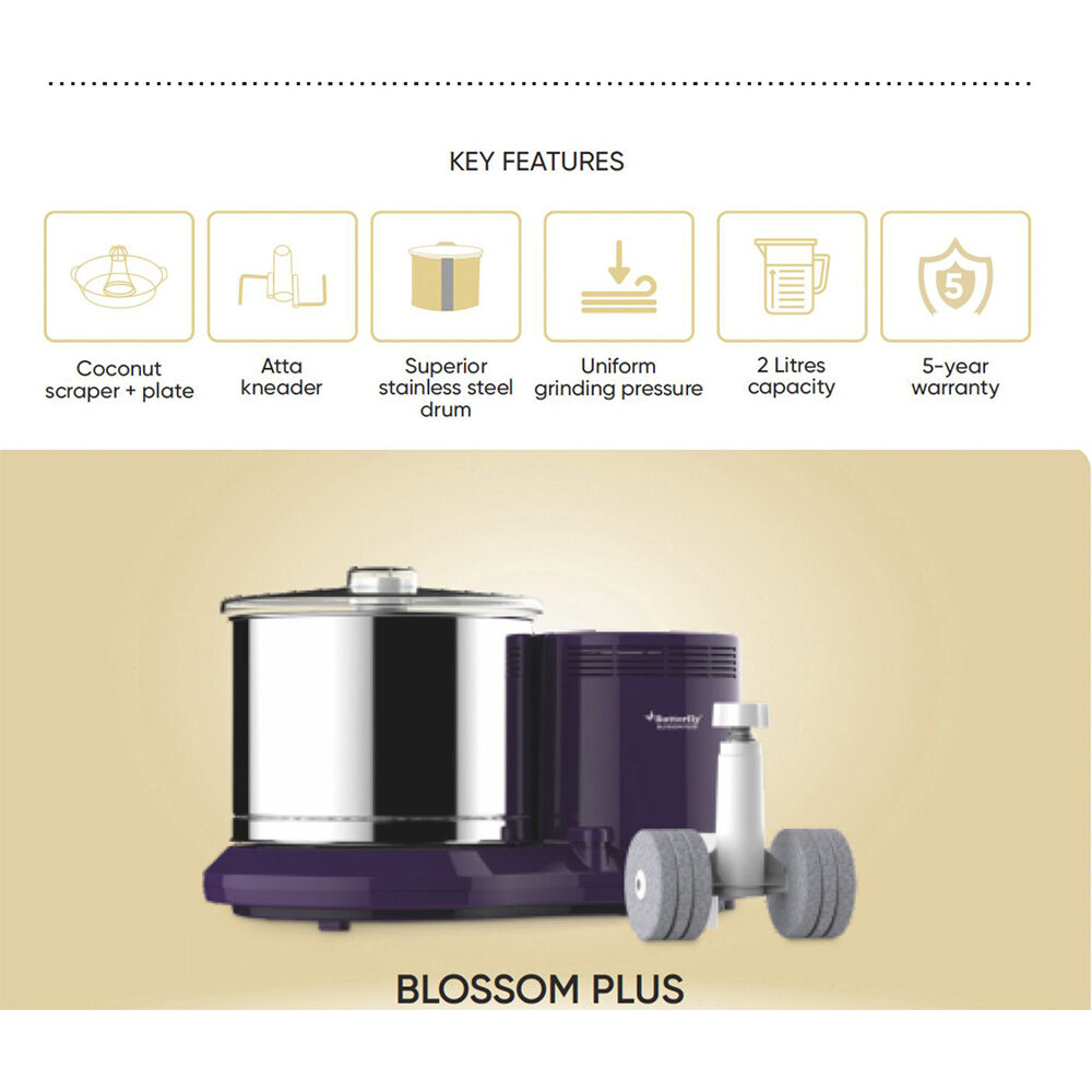 Butterfly BLOSSOM PLUS 2 L Wet Grinder (PURPLE) - Image 3